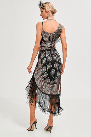 Black Spaghetti Straps Gatsby Fringed Flapper Dress