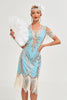 Load image into Gallery viewer, Black Cold Shoulder Sequins Fringes 1920s Gatsby Dress