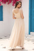 Load image into Gallery viewer, A Line Tulle Apricot Sequins Prom Dress with Appliques