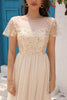 Load image into Gallery viewer, A Line Tulle Apricot Sequins Prom Dress with Appliques