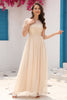 Load image into Gallery viewer, A Line Tulle Apricot Sequins Prom Dress with Appliques