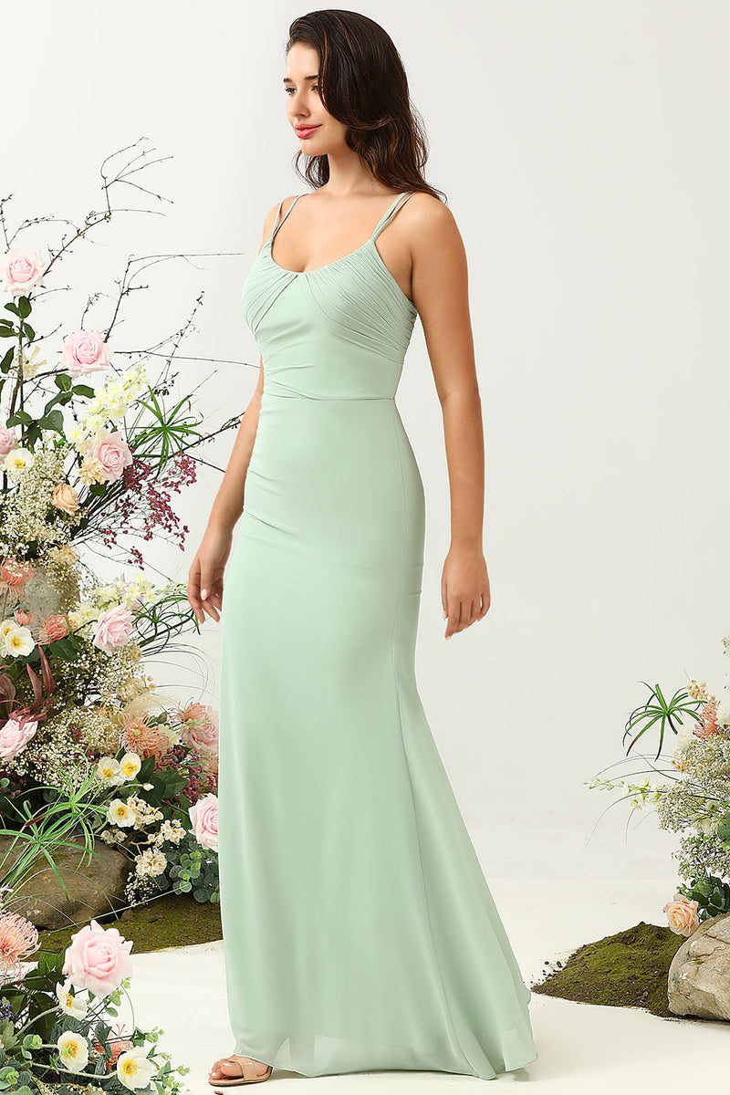 Load image into Gallery viewer, Sage Green Mermaid Draped Bridesmaid Dress