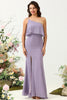 Load image into Gallery viewer, Sheath One Shoulder Purple Plus Size Bridesmaid Dress with Silt