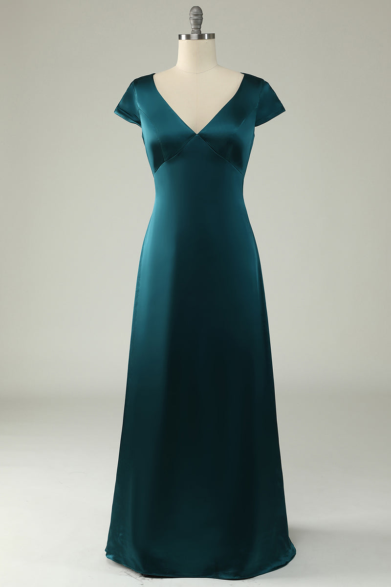 Dark green v store neck prom dress