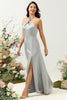 Load image into Gallery viewer, Simple Grey Halter Long Bridesmaid Dress with Slit