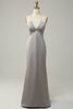 Load image into Gallery viewer, Mermaid Spaghetti Straps Grey Long Bridesmaid Dress with Open Back