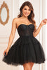 Load image into Gallery viewer, A-Line Black Corset Detachable Long Sleeves Homecoming Dress