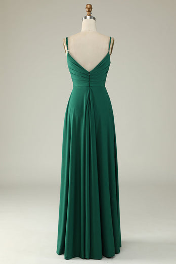 Spaghetti Straps Dark Green Long Prom Dress