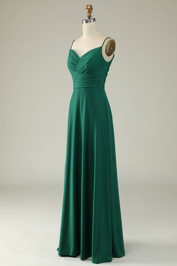 Spaghetti Straps Dark Green Long Prom Dress