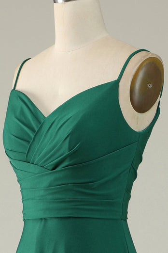 Spaghetti Straps Dark Green Long Prom Dress