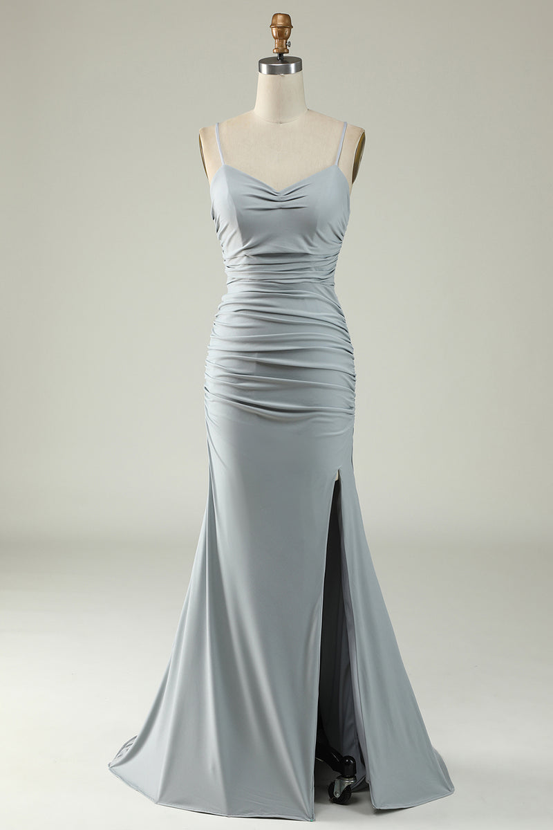 Load image into Gallery viewer, Mermaid Grey Long Prom Dress with Slit