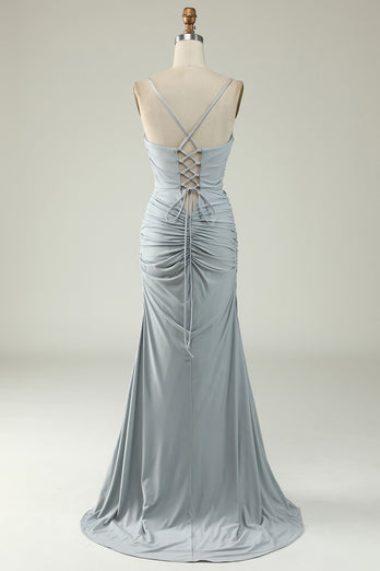 Mermaid Grey Long Prom Dress with Slit