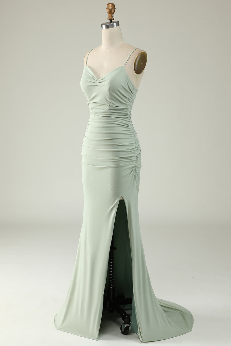 Load image into Gallery viewer, Mermaid Grey Long Prom Dress with Slit