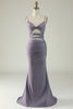 Load image into Gallery viewer, Mermaid Lace-Up Back Grey Purple Long Prom Dress