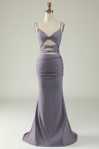 Mermaid Lace-Up Back Grey Purple Long Prom Dress