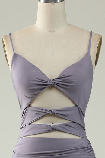 Mermaid Lace-Up Back Grey Purple Long Prom Dress