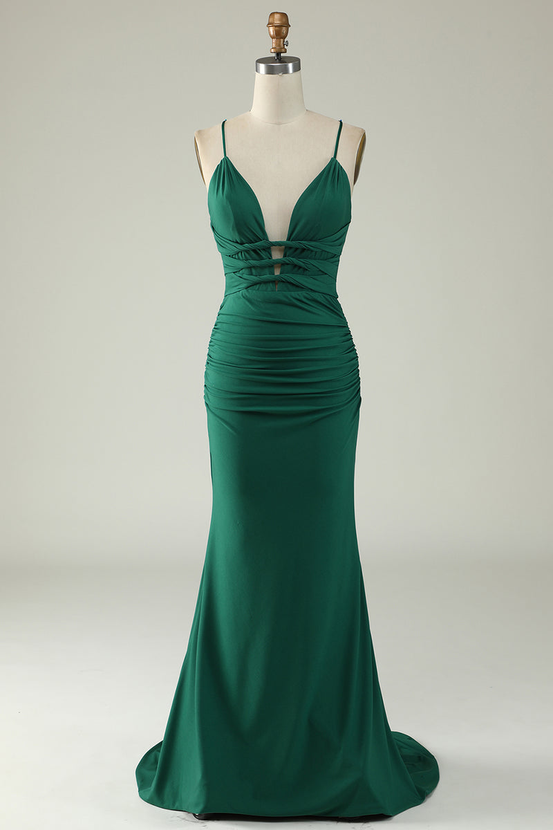 Load image into Gallery viewer, Mermaid Deep V-Neck Dark Green Long Prom Dress