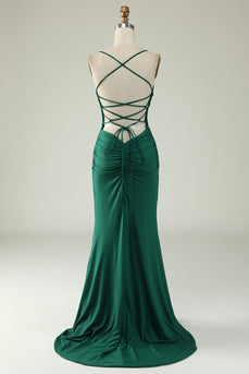 Mermaid Deep V-Neck Dark Green Long Prom Dress