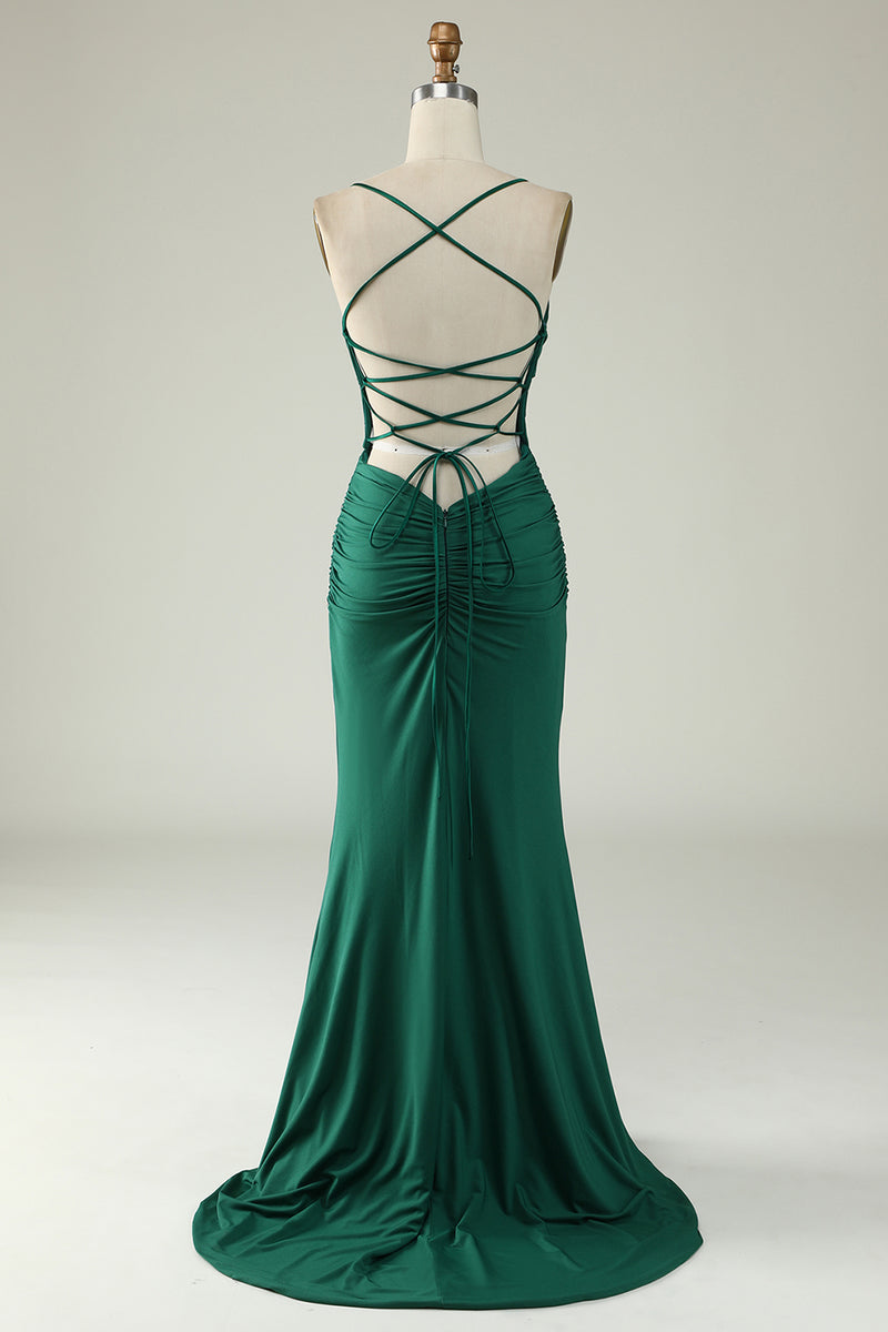 Load image into Gallery viewer, Mermaid Deep V-Neck Dark Green Long Prom Dress