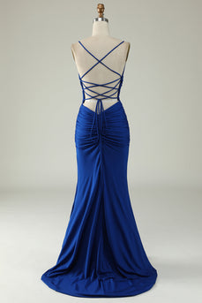 Mermaid Deep V-Neck Royal Blue Long Prom Dress