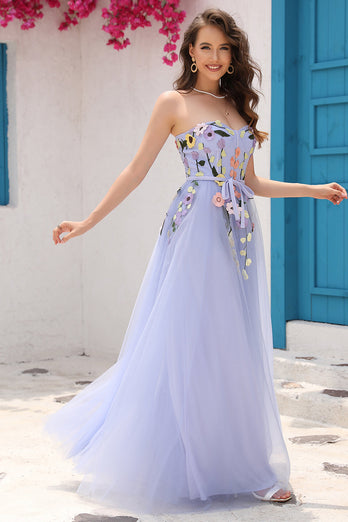 Lavender A Line Sweetheart Prom Dress with Appliques