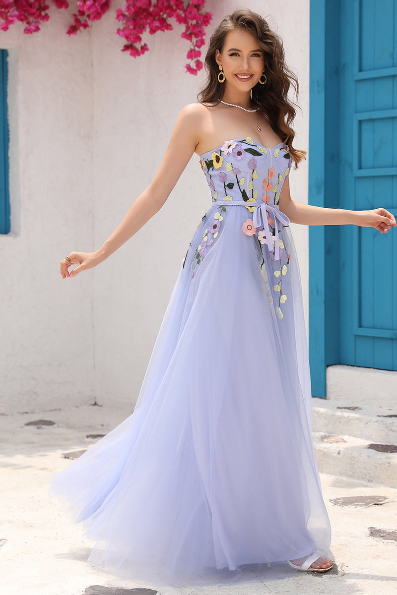 Load image into Gallery viewer, Lavender A Line Sweetheart Prom Dress with Appliques