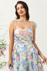 Load image into Gallery viewer, Cute A Line Spaghetti Straps Blue Tea Length Prom Dress with 3D Flowers