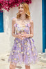 Load image into Gallery viewer, Purple Cute Corset Short Prom Dress with 3D Flowers