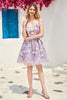 Load image into Gallery viewer, Purple Cute Corset Short Prom Dress with 3D Flowers