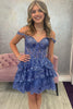 Load image into Gallery viewer, Glitter Blue Asymmetrical A-Line Short Lace Party Dress