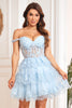 Load image into Gallery viewer, Cute A Line Off the Shoulder Pink Corset Short Prom Dress with Lace