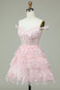 Load image into Gallery viewer, Cute A Line Off the Shoulder Pink Corset Short Prom Dress with Lace