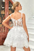 Load image into Gallery viewer, Princess A Line White Corset Tiered Short Prom Dress with Lace