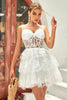 Load image into Gallery viewer, Princess A Line White Corset Tiered Short Prom Dress with Lace