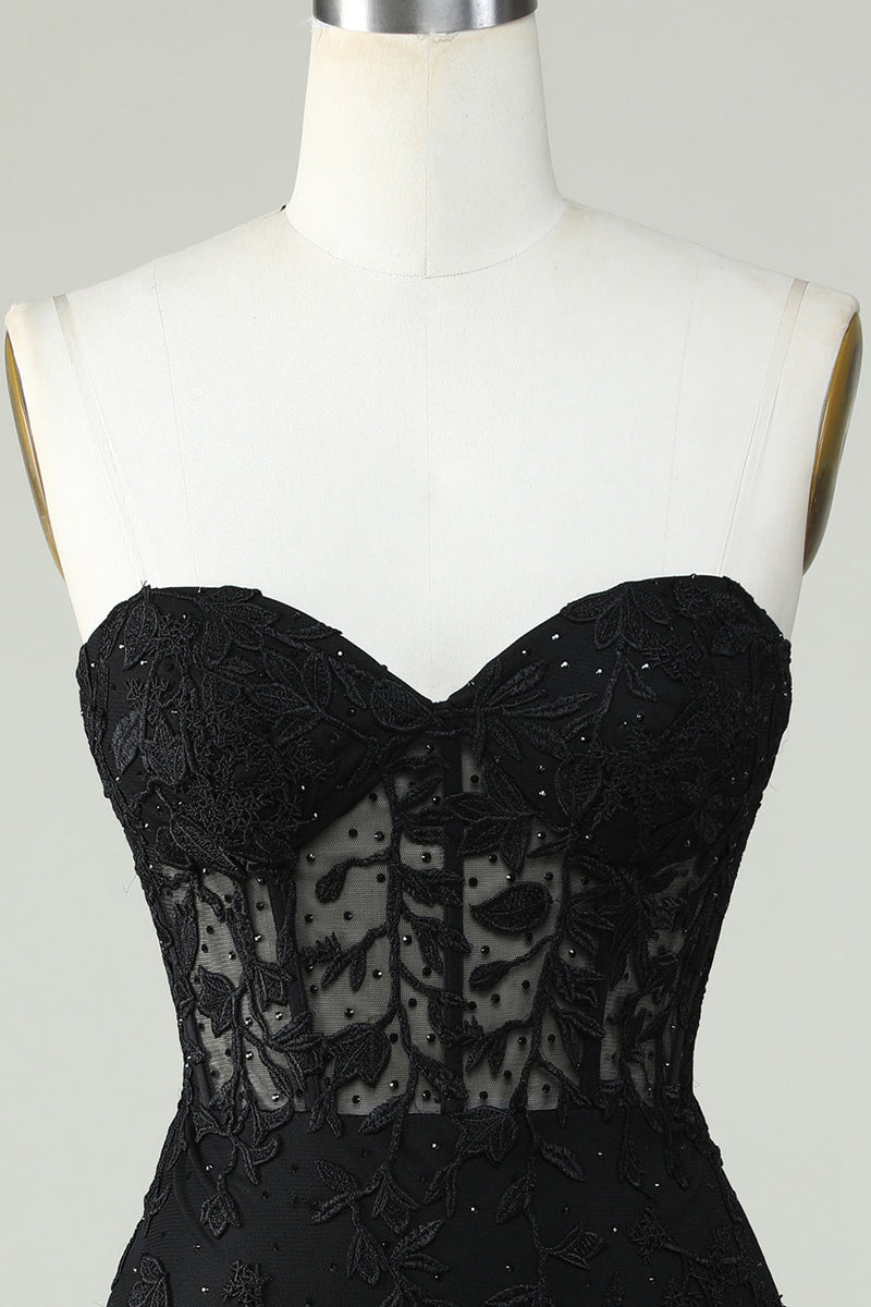 Load image into Gallery viewer, Bodycon Sweetheart Black Corset Short Prom Dress with Appliques