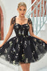 Load image into Gallery viewer, A Line Spaghetti Straps Black Short Prom Dress with Appliques