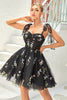 Load image into Gallery viewer, A Line Spaghetti Straps Black Short Prom Dress with Appliques