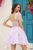 Load image into Gallery viewer, A Line Spaghetti Straps Black Short Prom Dress with Appliques