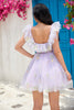 Load image into Gallery viewer, Off the Shoulder Ruffles Tulle Short Prom Dress with Embroidery