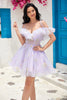 Load image into Gallery viewer, Off the Shoulder Ruffles Tulle Short Prom Dress with Embroidery