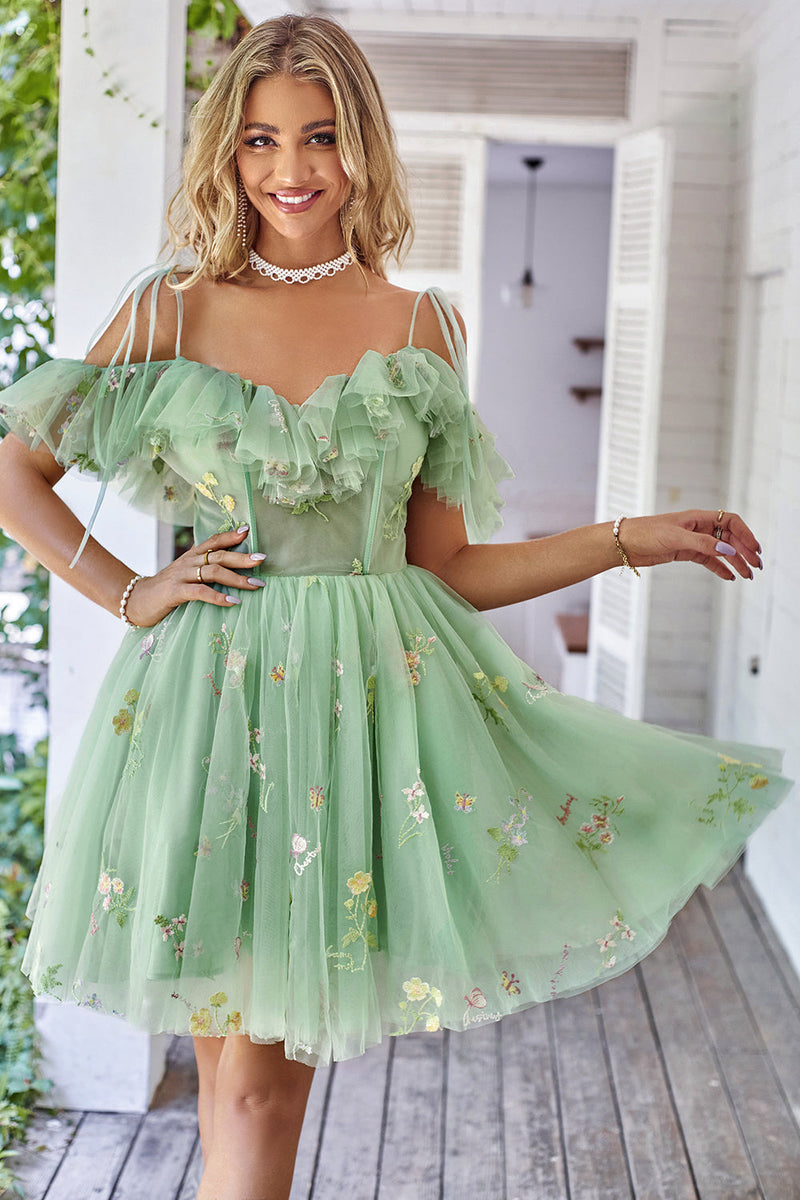 Short ruffle deals prom dress