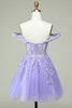 Load image into Gallery viewer, A Line Off the Shoulder Lilac Corset Short Prom Dress with Appliques