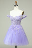 Load image into Gallery viewer, A Line Off the Shoulder Lilac Corset Short Prom Dress with Appliques