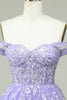 Load image into Gallery viewer, A Line Off the Shoulder Lilac Corset Short Prom Dress with Appliques