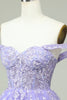 Load image into Gallery viewer, A Line Off the Shoulder Lilac Corset Short Prom Dress with Appliques