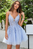 Load image into Gallery viewer, A Line Spaghetti Straps Light Purple Short Prom Dress with Appliques