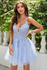 Load image into Gallery viewer, A Line Spaghetti Straps Light Purple Short Prom Dress with Appliques