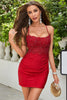 Load image into Gallery viewer, Bodycon Spaghetti Straps Dark Red Short Prom Dress with Appliques