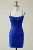 Load image into Gallery viewer, Stylish Sheath Spaghetti Straps Royal Blue Short Prom Dress with Appliques