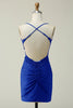 Load image into Gallery viewer, Stylish Sheath Spaghetti Straps Royal Blue Short Prom Dress with Appliques